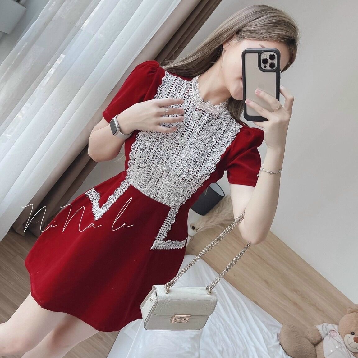 (SHOP BIGSIZE NỮ 50KG ĐẾN 90KG) đầm nhung phối ren dáng A đi tiệc