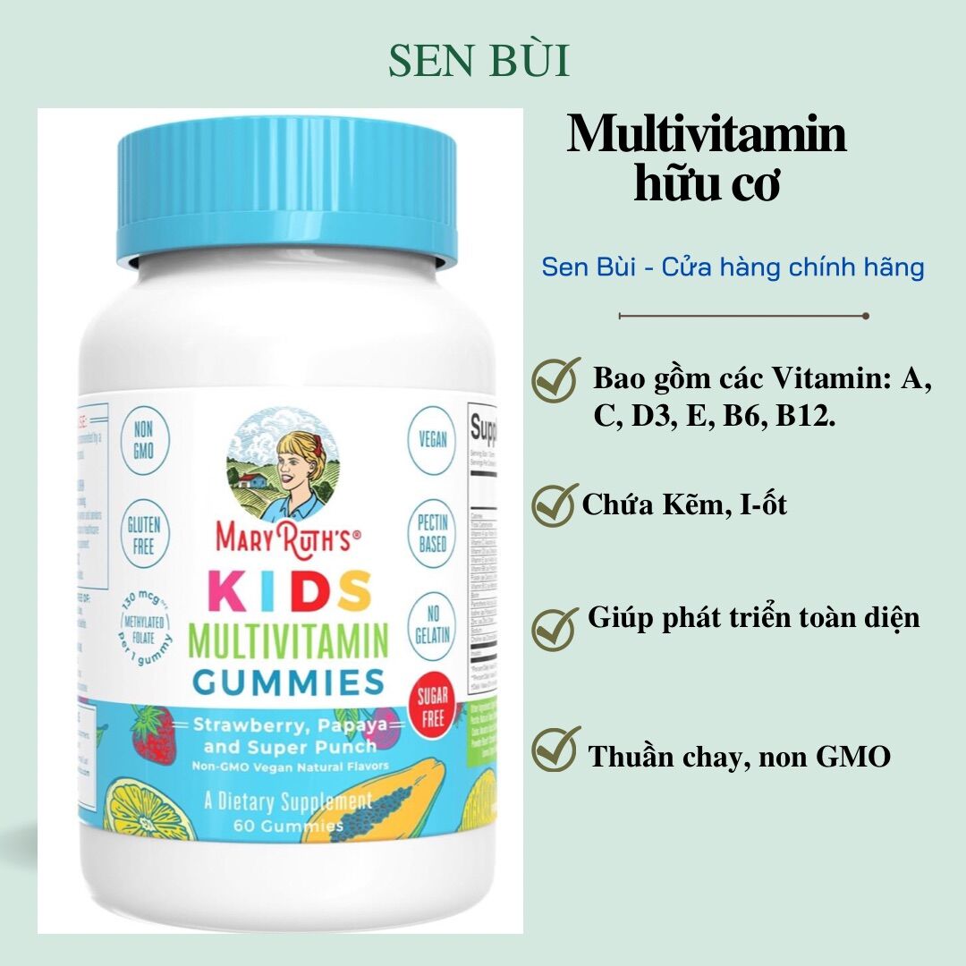 Vitamin tổng hợp dạng viên nhai Mary Ruths cho bé Mary Ruth’s Kids Multivitamin Gummies 60viên , MaryRuth’s