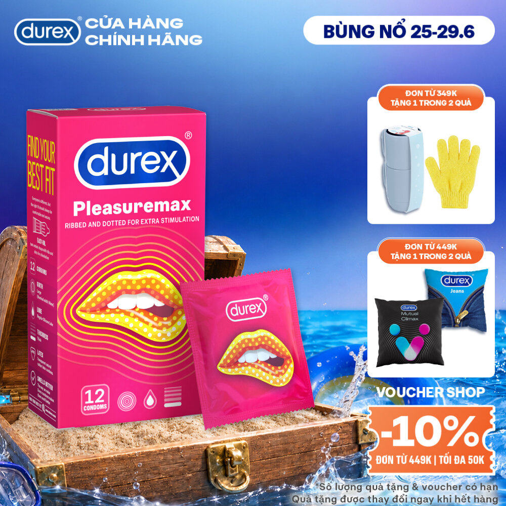 Bao cao su Durex Pleasuremax gân gai tăng khoái cảm (size 56mm, 12 bao/hộp)