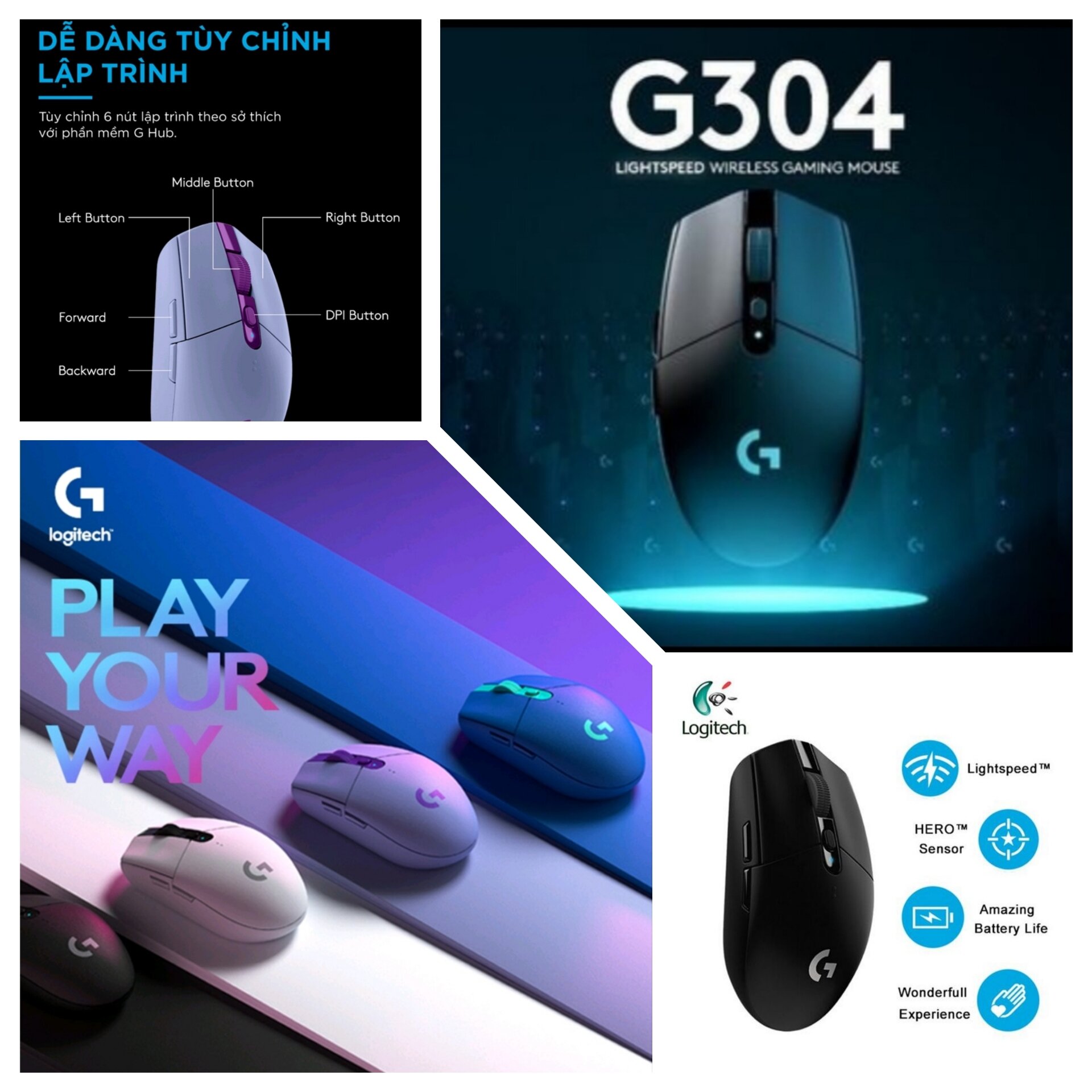 Chuột không dây logiteh g304 mouse chơi game văn phòng, hàng OEM, bảo hành 6 tháng, chuột máy tính không dây