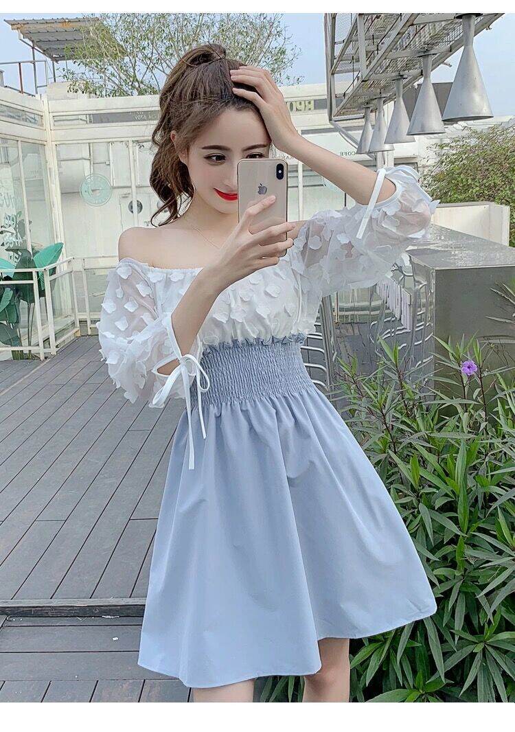 Đầm trễ vai áo ren trắng siêu xinh