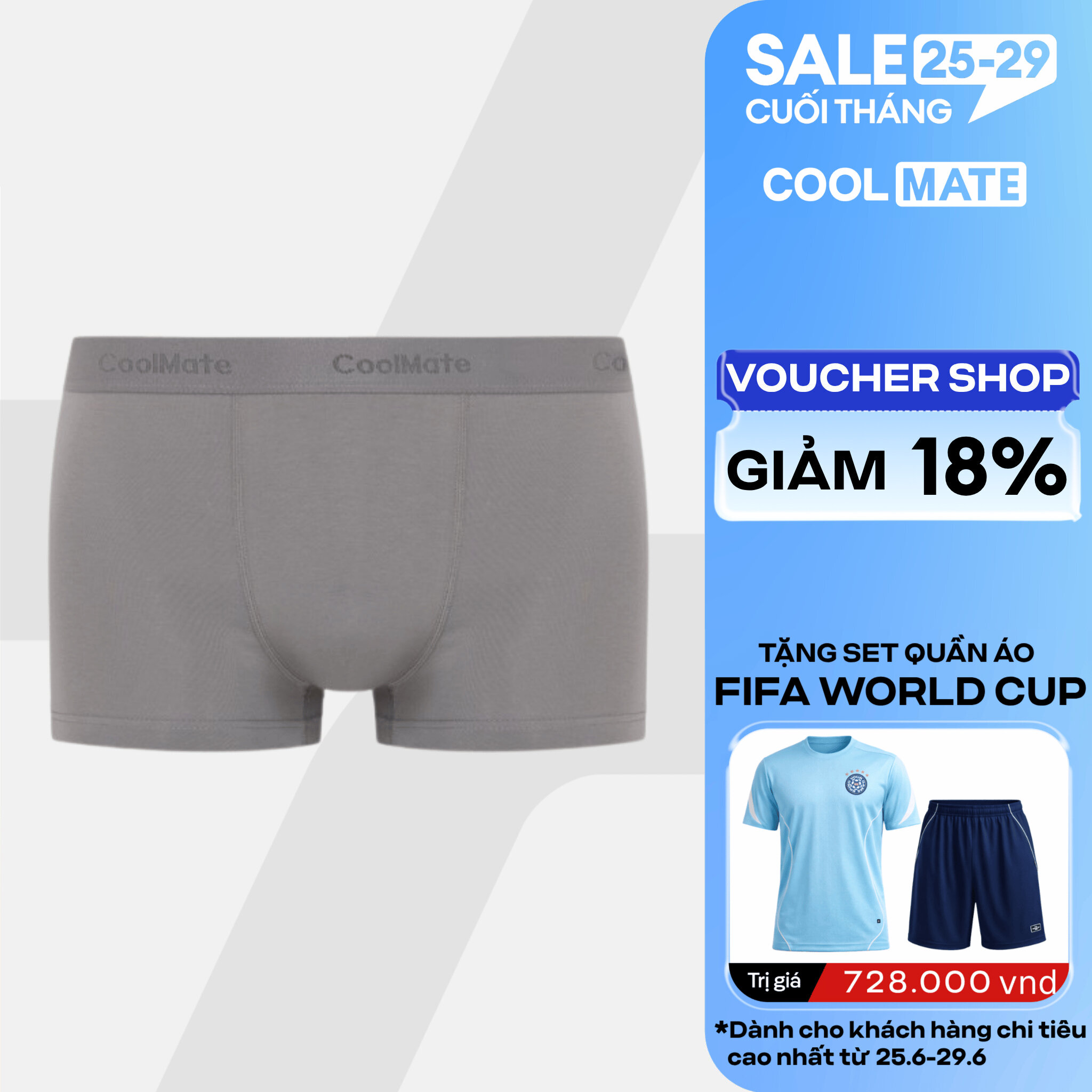 Quần lót nam Trunk Cotton co giãn, mềm mại, thấm hút tốt - Coolmate