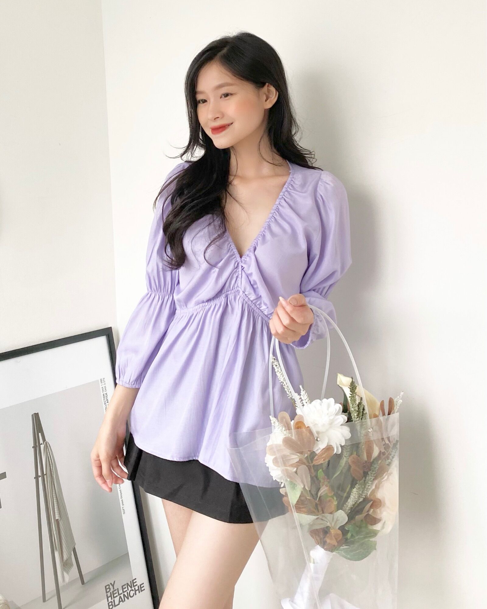 YU CHERRY | Áo Cross neck ruff top YA406