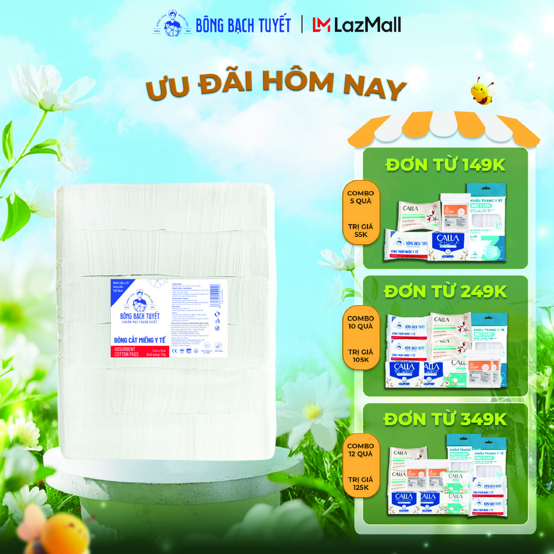 Bông y tế cắt Bạch Tuyết (7cm x 7cm) - 1Kg