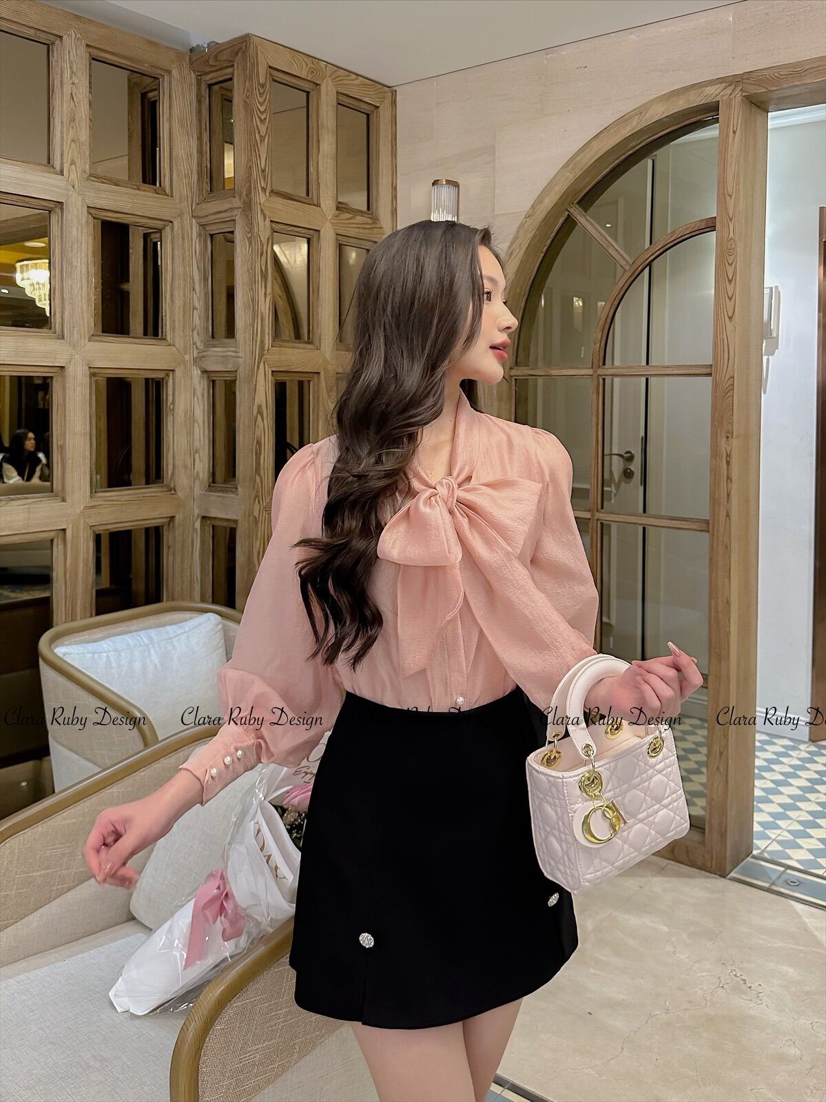 Áo sơ mi thắt nơ Libre hàng thiết kế by Clara