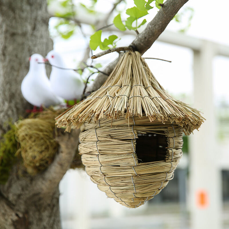 Handmade Rattan Bird Nest Simulation Rabbit Cage Villa Outdoor Decoration Accessories Folk Art Garden Decor Wall Hanging