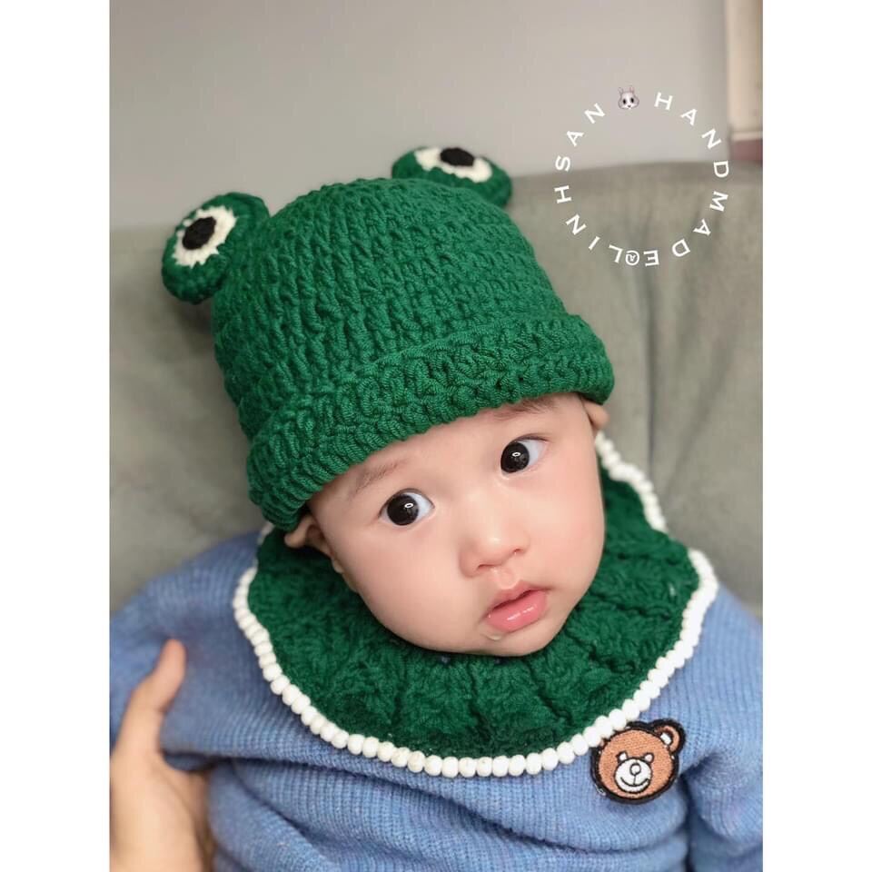 Mũ len ếch handmade không kèm yếm cho bé trai gái