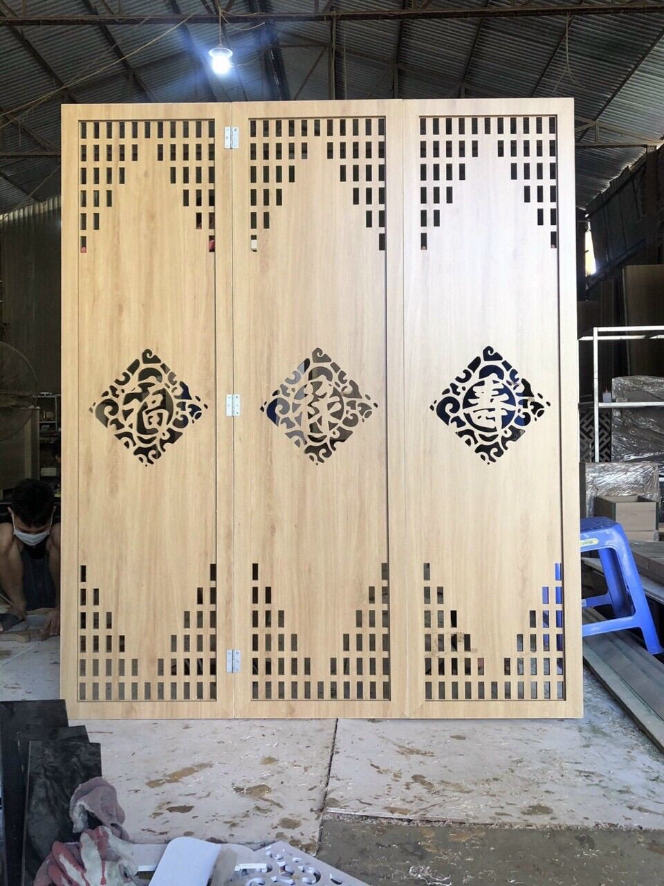 Bộ 3 tấm vách ngăn Phúc - Lộc - Thọ bằng gỗ (kích thước cao 180cm x Rộng 150cm) TẶNG kèm 6 chân vách - GABI DECOR