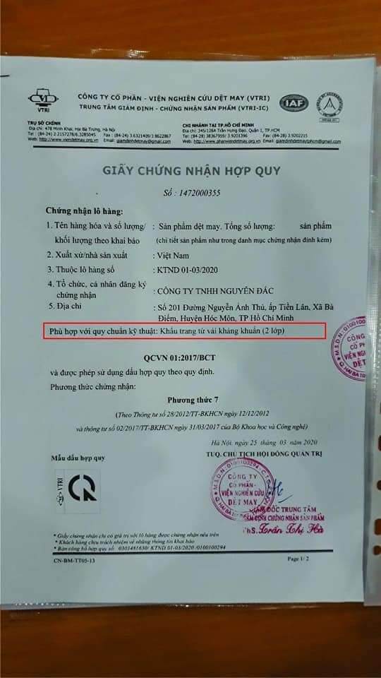 Khẩu trang vải kháng khuẩn mềm mịn