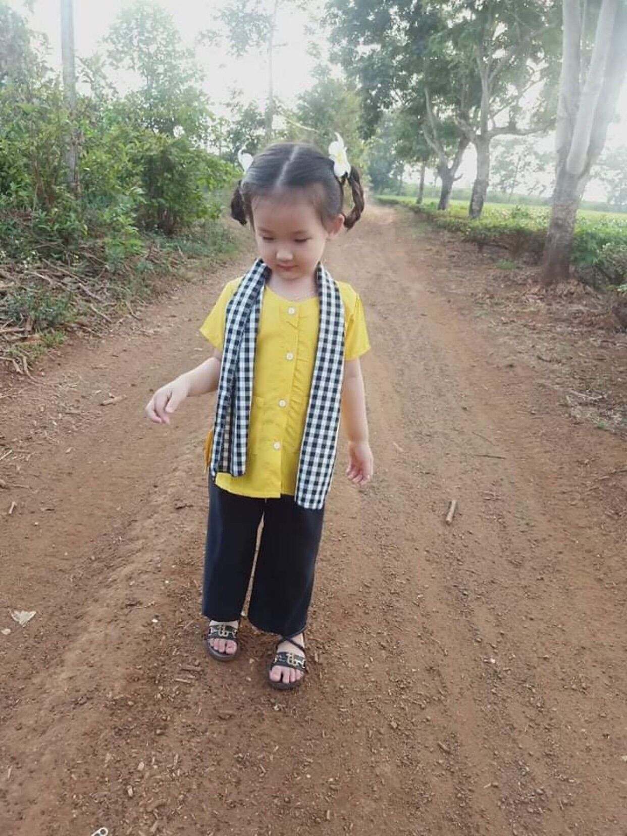 Bộ bà ba cộc tay tặng kèm khăn rằn cho bé