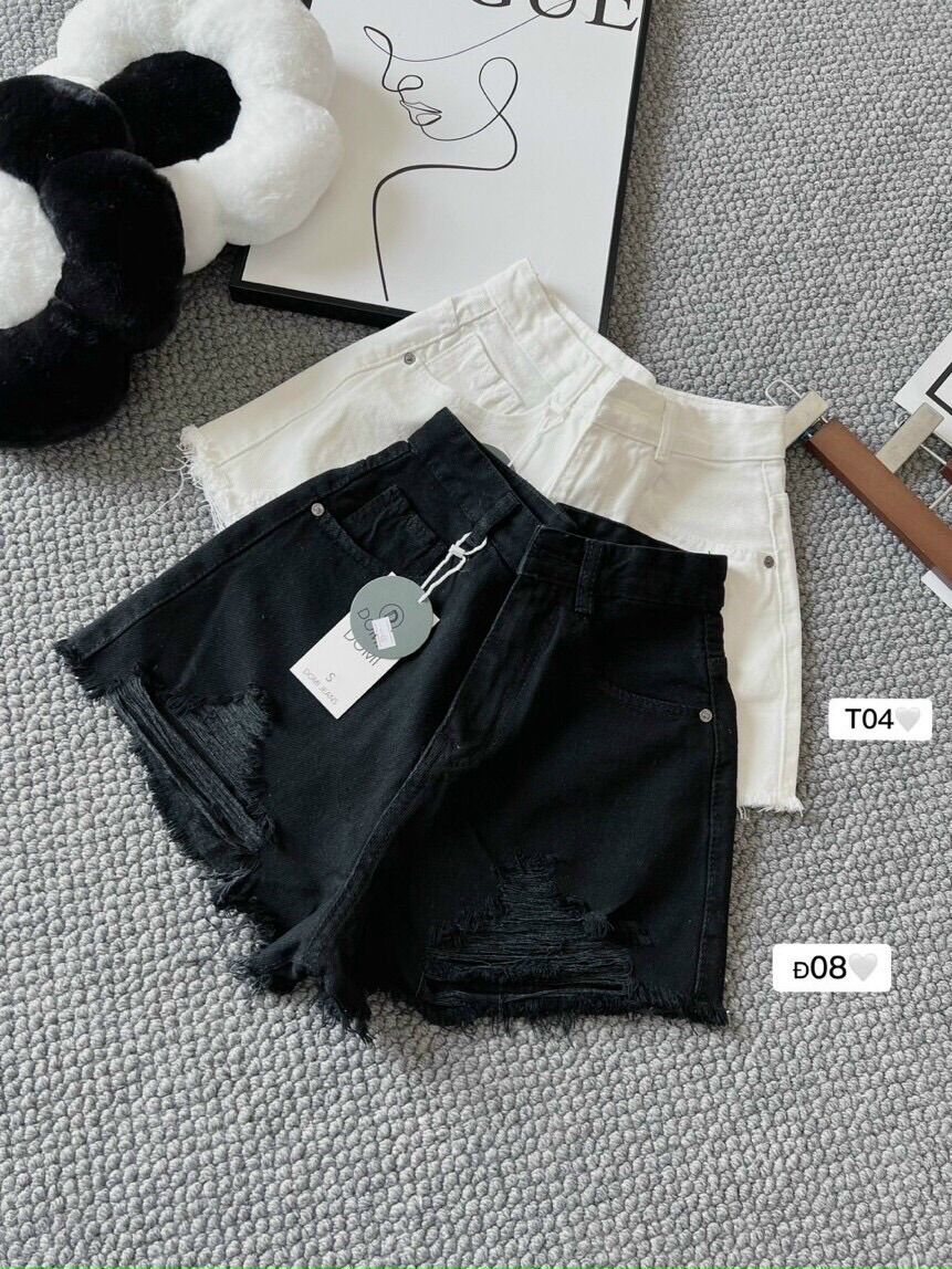 Quần short nữ lưng cao cào rách đùi