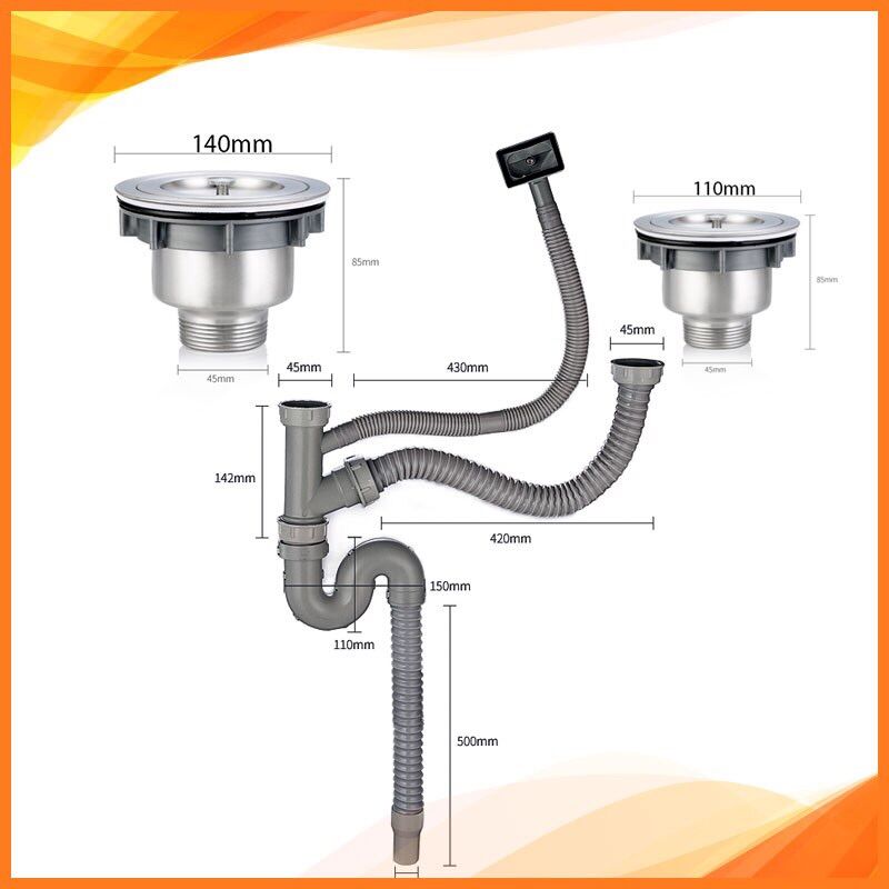 XI PHÔNG BỘ XẢ CHẬU RỬA CHÉN 2 HỘC INOX