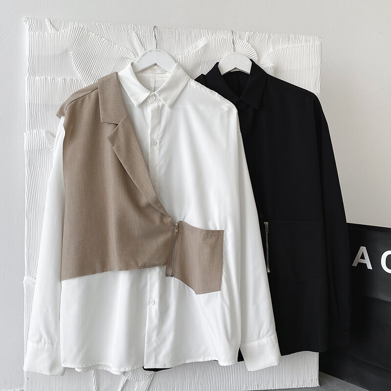 Áo Sơ Mi Giả Hai Chiếc Áo Sơ Mi Nam Dài Tay Cảm Giác Rủ Xuống Phong Cách Harajuku Cặp Đôi Cảm Giác Cao Cấp Đặc Biệt Cảm Giác Thiết Kế Mùa Xuân 2023 Sành Điệu