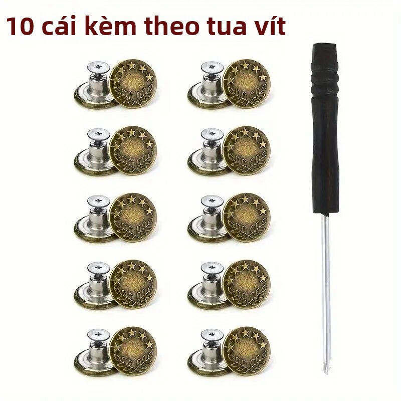 Bộ 10 Nút Kim Loại 17mm Dùng Thay Thế Cho Quần Jean Không Cần May Bộ Nút Vít Có Thể Tháo Rời Khóa Quần Jean Không Cần Đóng Đinh Phụ Kiện Sửa Quần Áo
