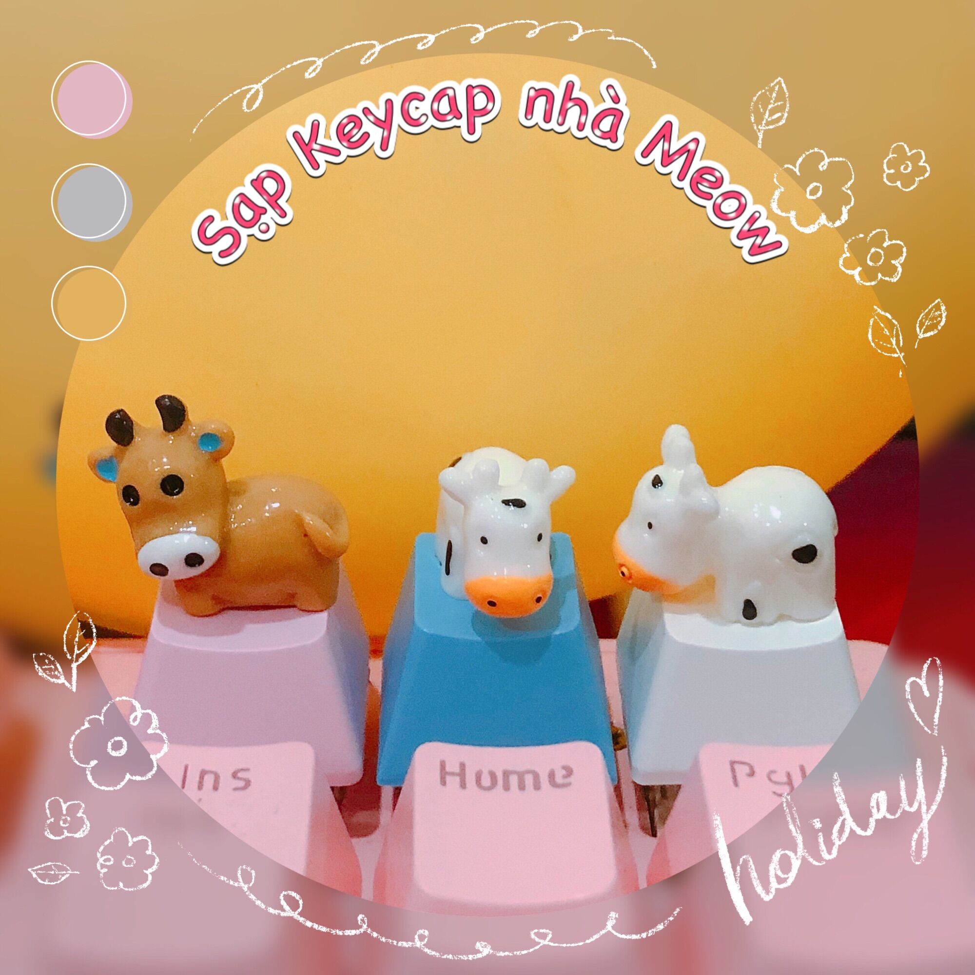 Keycap bò sữa, bò nâu, Gấu cam, Gấu trắng