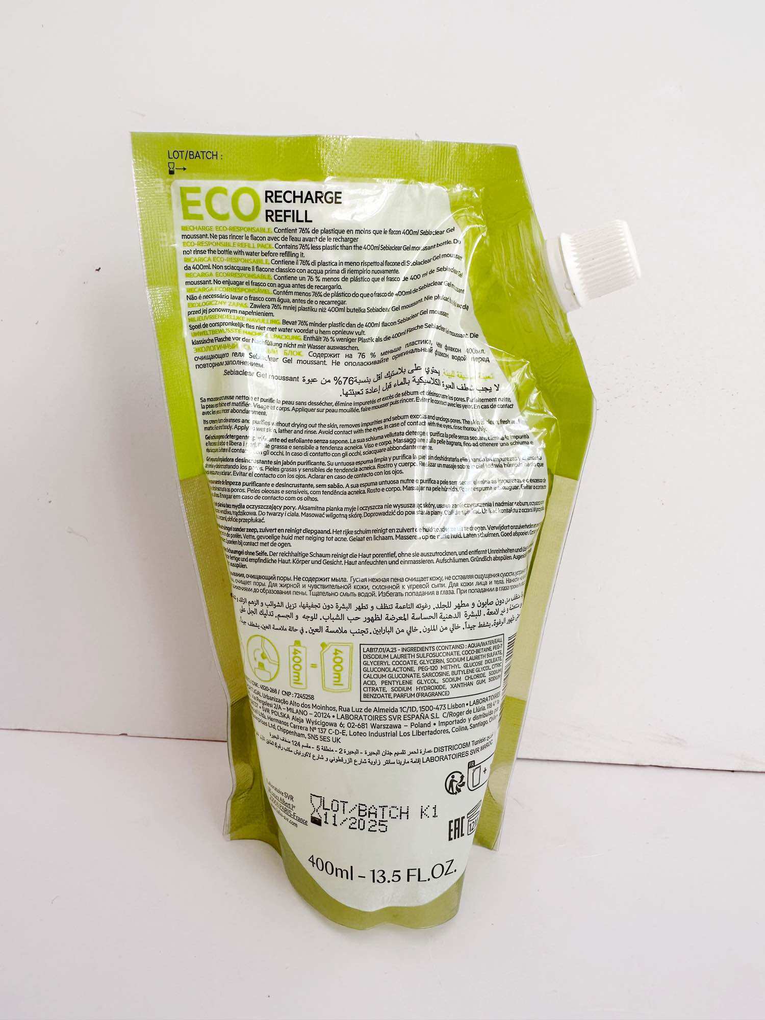 [Hàng Pháp]Túi refill 400ml sữa rửa mặt SVR
