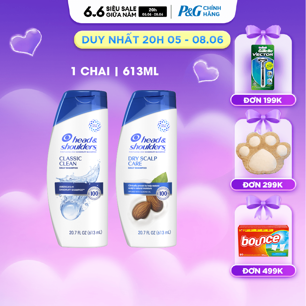 Dầu Gội HEAD  SHOULDERS Nhập Khẩu Mỹ Sạch Gàu Hương Classic Clean/ Dry Scalp care Chai 613ML