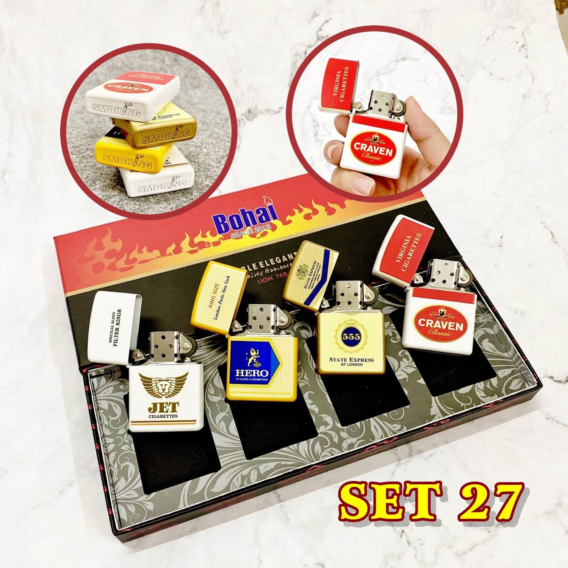 [HCM] Bộ 4 Bật Lửa Zippo 2 Mặt Logo Các Kiểu - Kèm Hộp (Có Chọn Mẫu Lẻ)