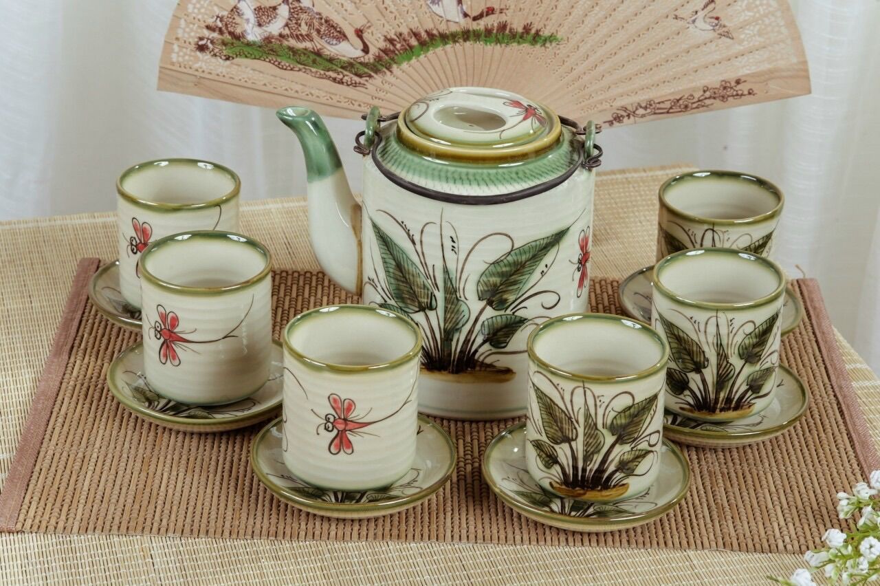 Bộ ấm tích uống trà. Gốm sứ Bát Tràng