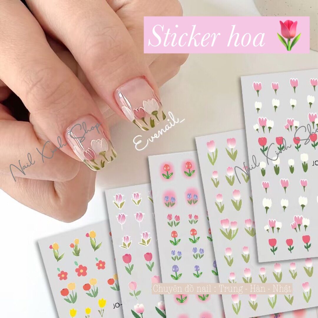 Sticker lụa hoa trang trí móng nail