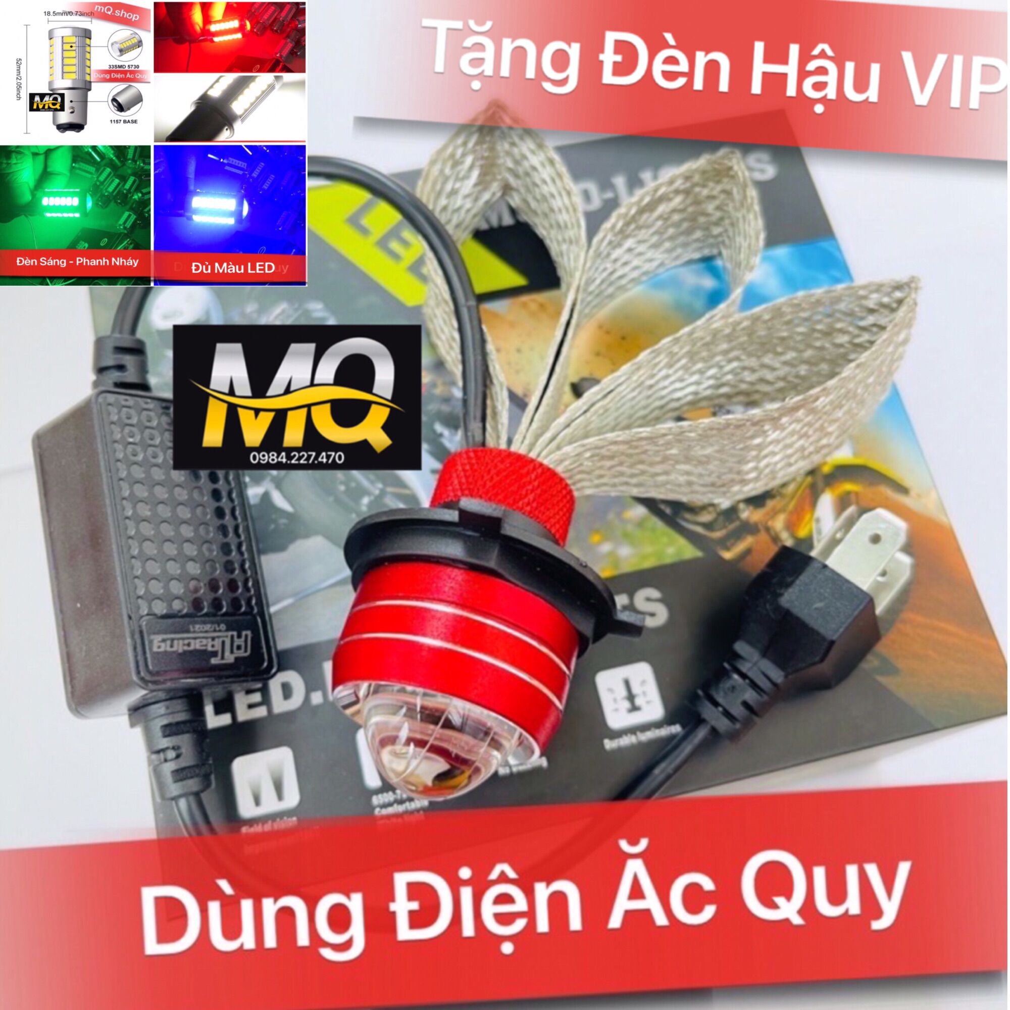 Đèn pha led bi cầu mini ruby hot cost vàng pha trắng tặng đèn hậu led nháy