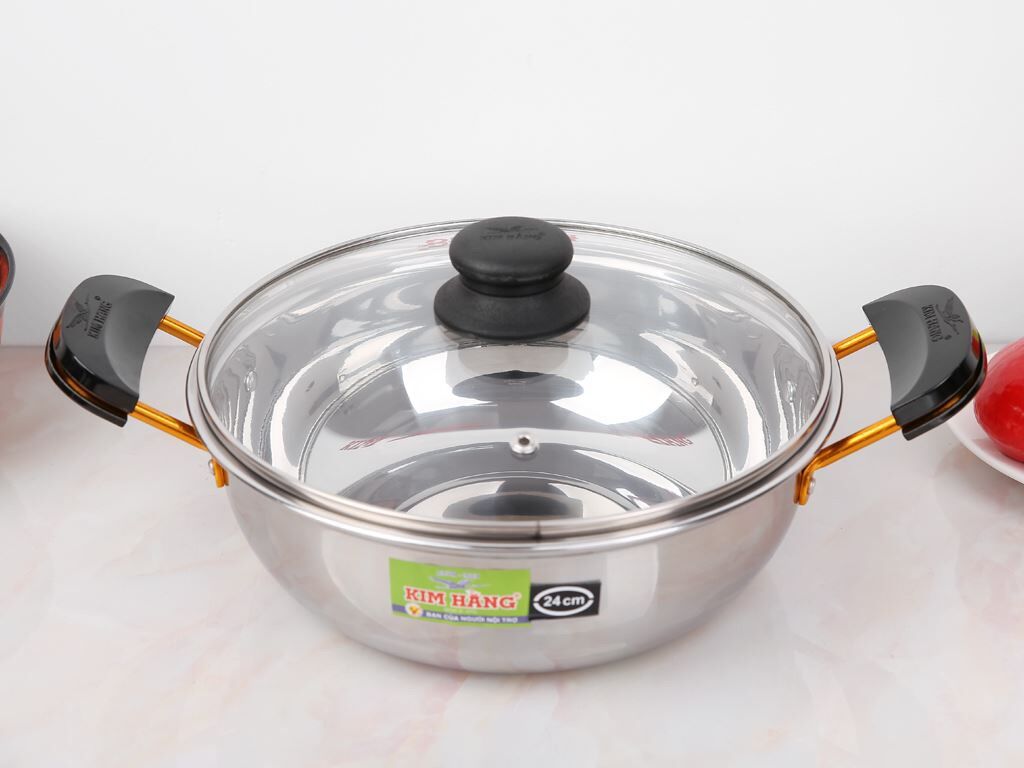 Nồi Lẩu INOX nắp kiếng 24cm Kim Hằng KHG8803