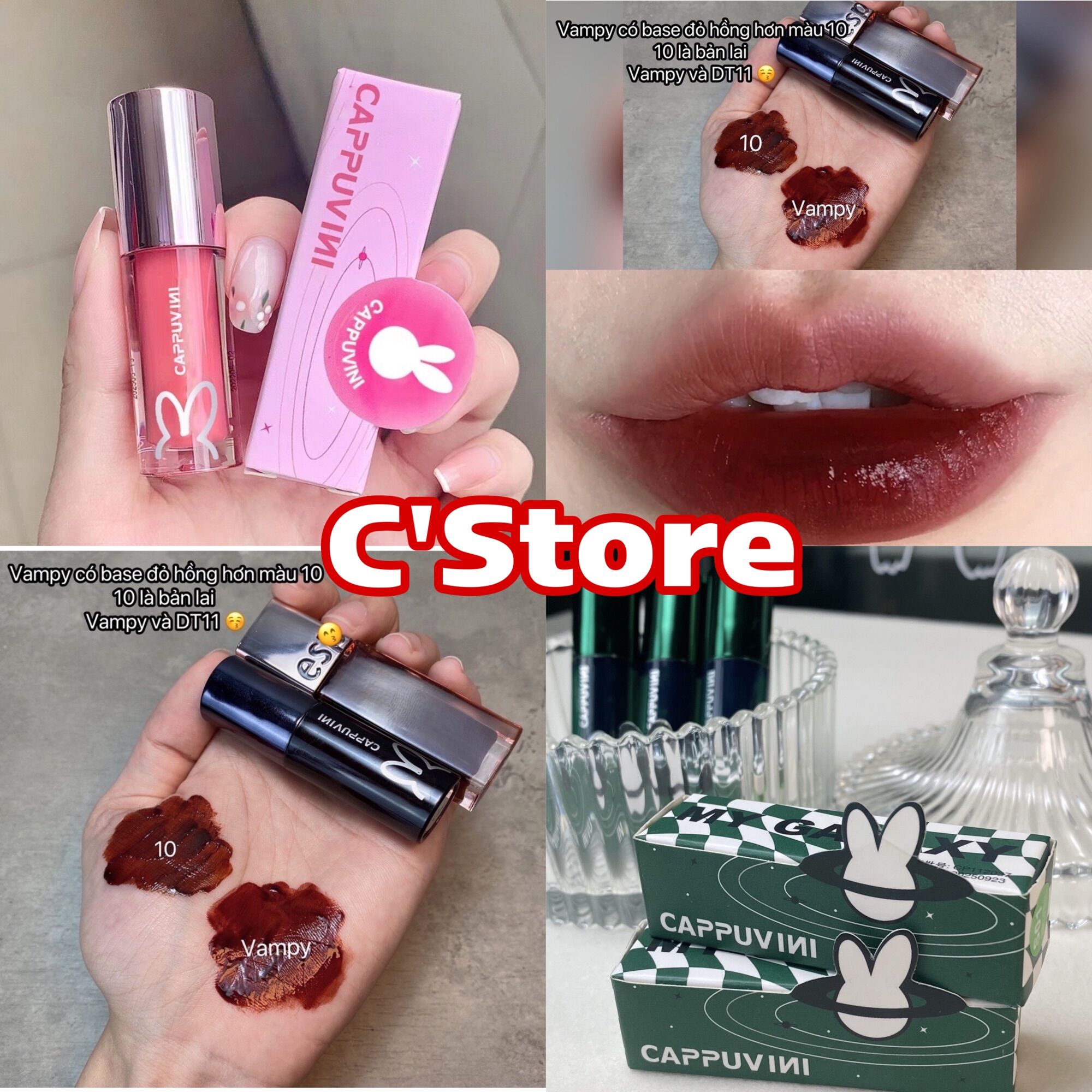 Son tint bóng thỏ đen hồng cappuvini clarinet lip gloss