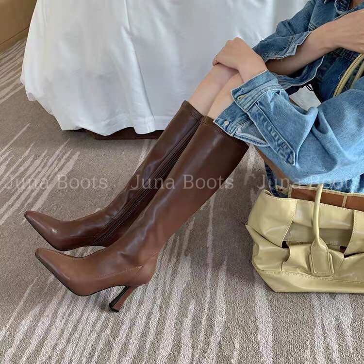 Bốt đùi da mềm mũi nhọn gót nhọn sang chảnh - Giày boots nữ ôm chân hàng quảng châu cao cấp