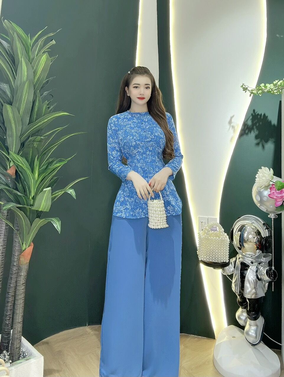 Bộ bà ba cổ tròn nút ngọc thân liền/ Sét bà ba cổ tròn