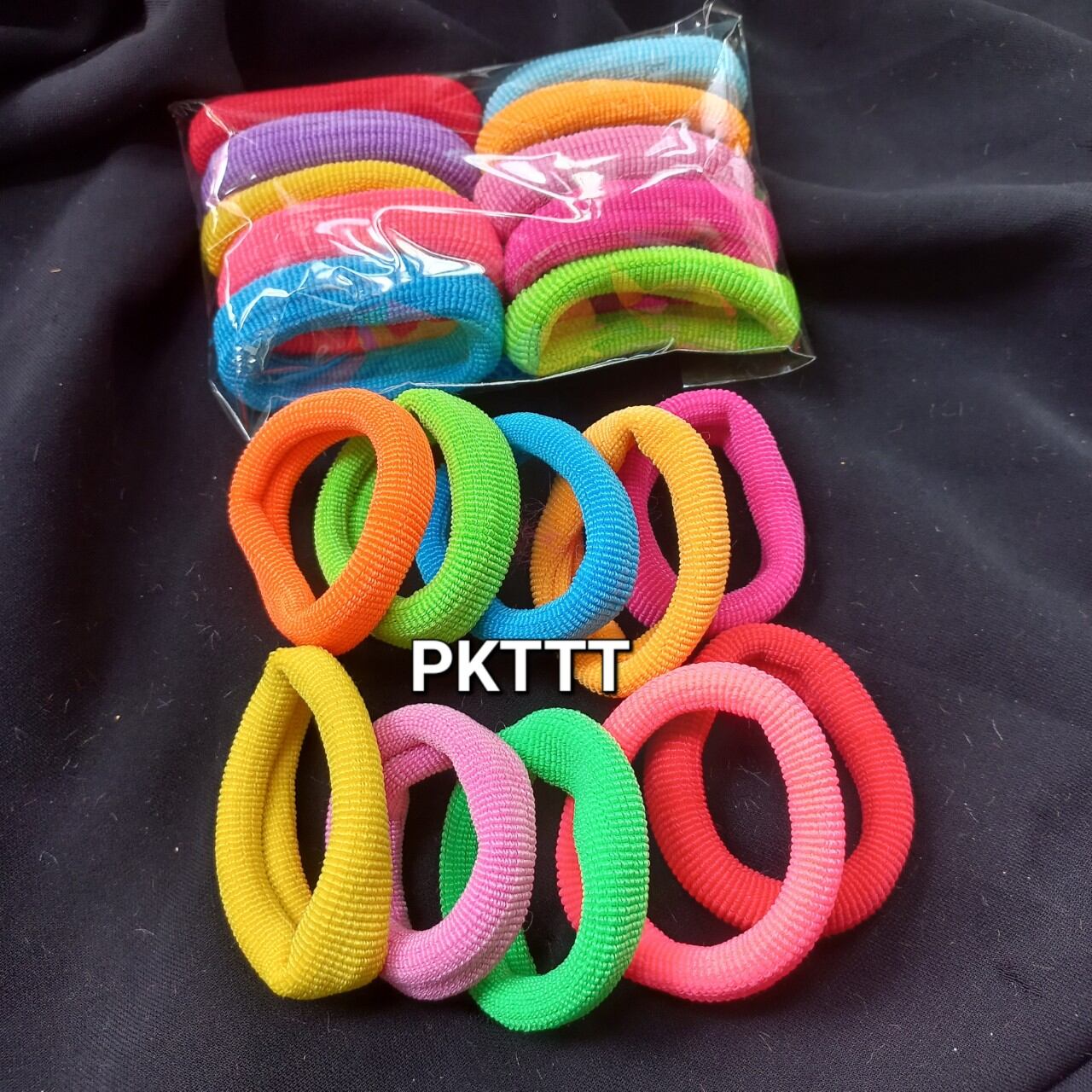 Túi 10 thun cột tóc màu,sọc màu (Kích thước: bản 1.5cm×6cm)
