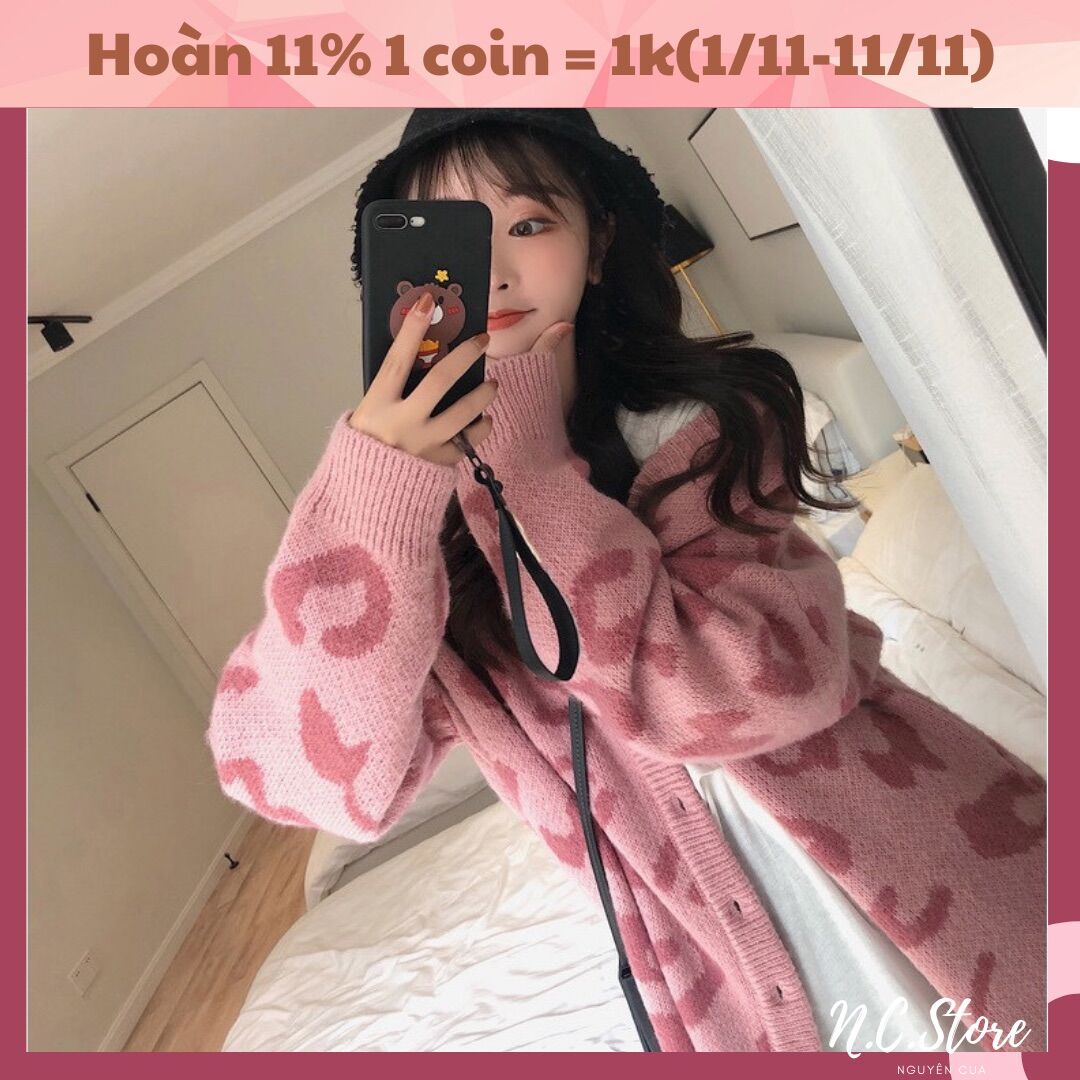 Áo Khoác Len Cardigan Len Hoạ Tiết Báo