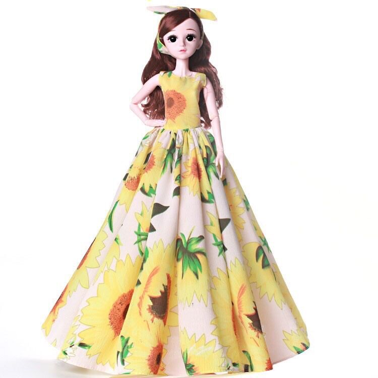 Búp bê cho bé gái cao 60cm bjd 18 khớp váy vàng dài thướt tha - phát nhạc