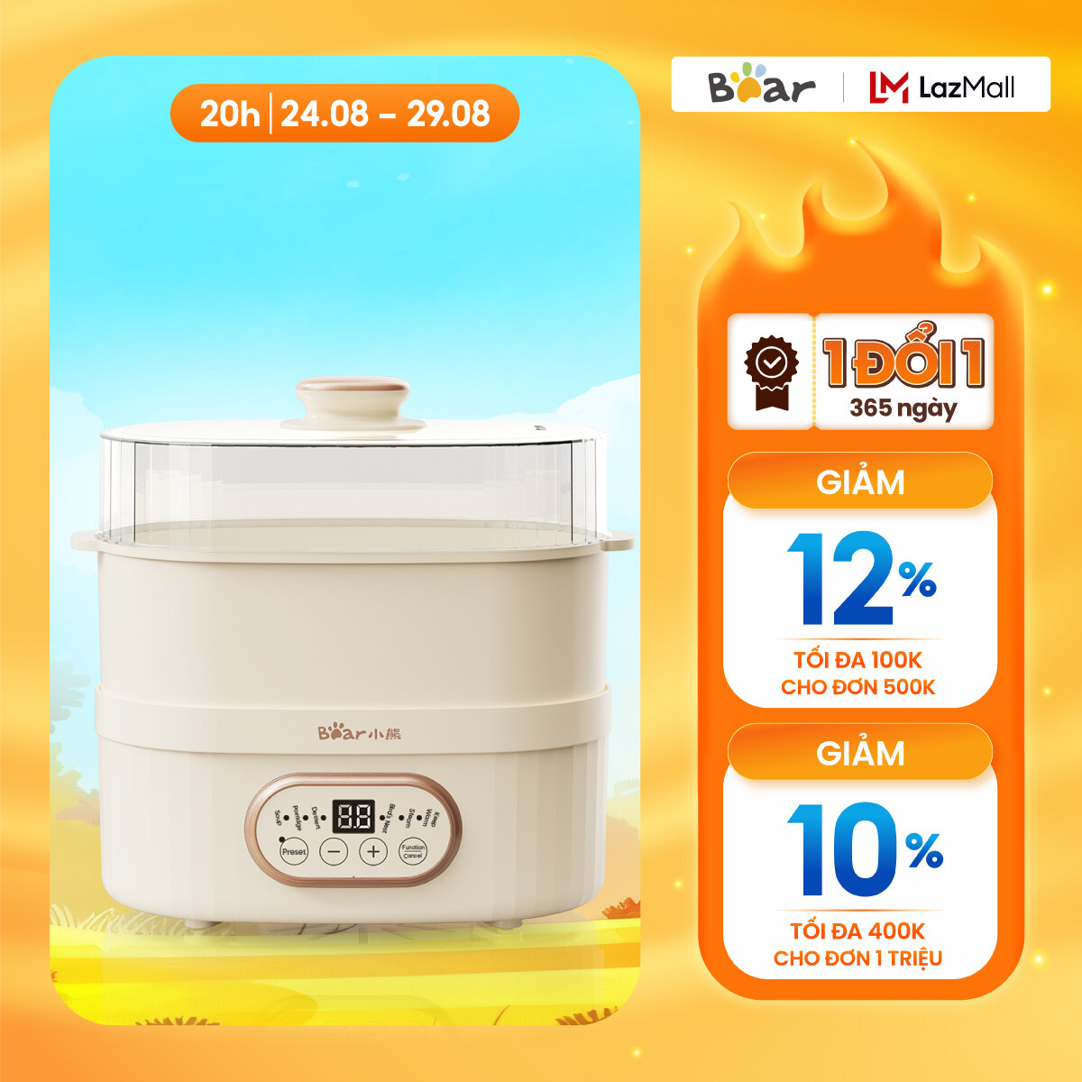 Nồi nấu chậm đa năng 1l bear ddz-c10v1 - hàng chính hãng