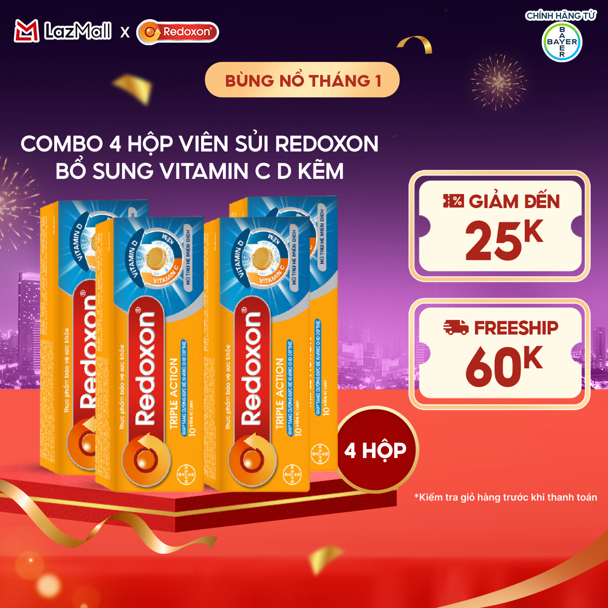  Bộ 4 Viên sủi bổ sung Vitamin C D và Kẽm Redoxon Triple Action 10 viên 