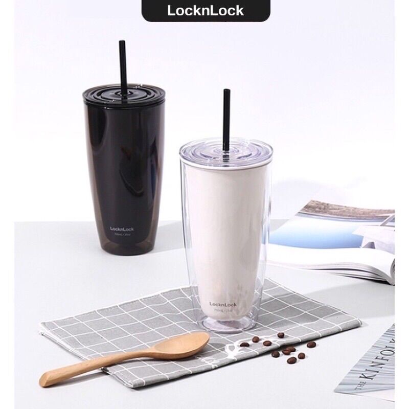Ly nhựa 2 lớp có ống hút hap507ivy 750ml