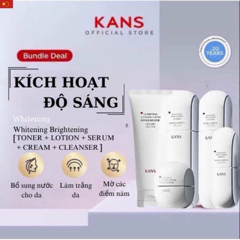 Bộ mỹ phẩm trắng da Whitening Brightening KANS full bộ hộp 5 món