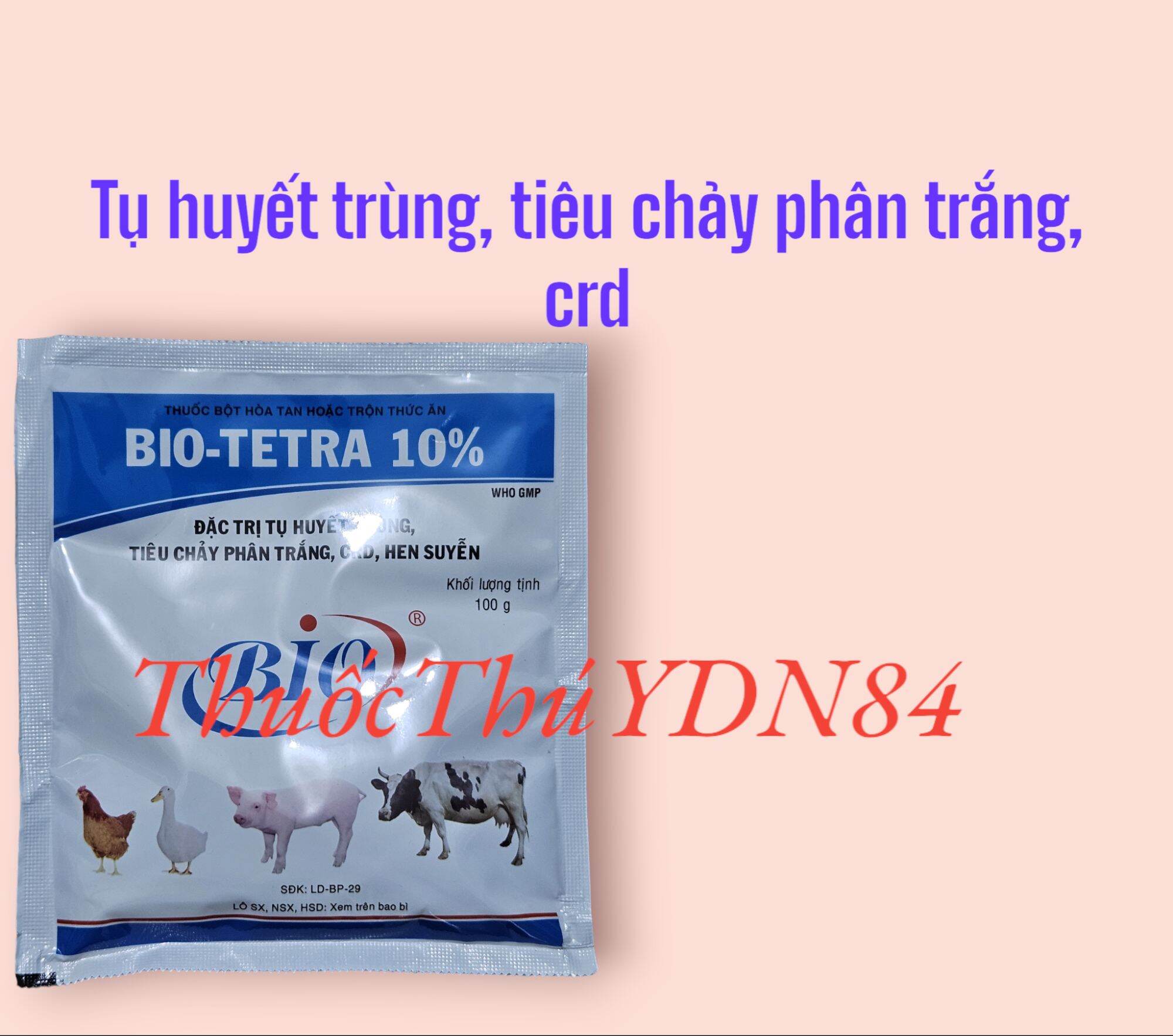 Bio tetra 10% 100g tụ huyết trùng, tiêu chảy phân trắng, crd, hen suyễn