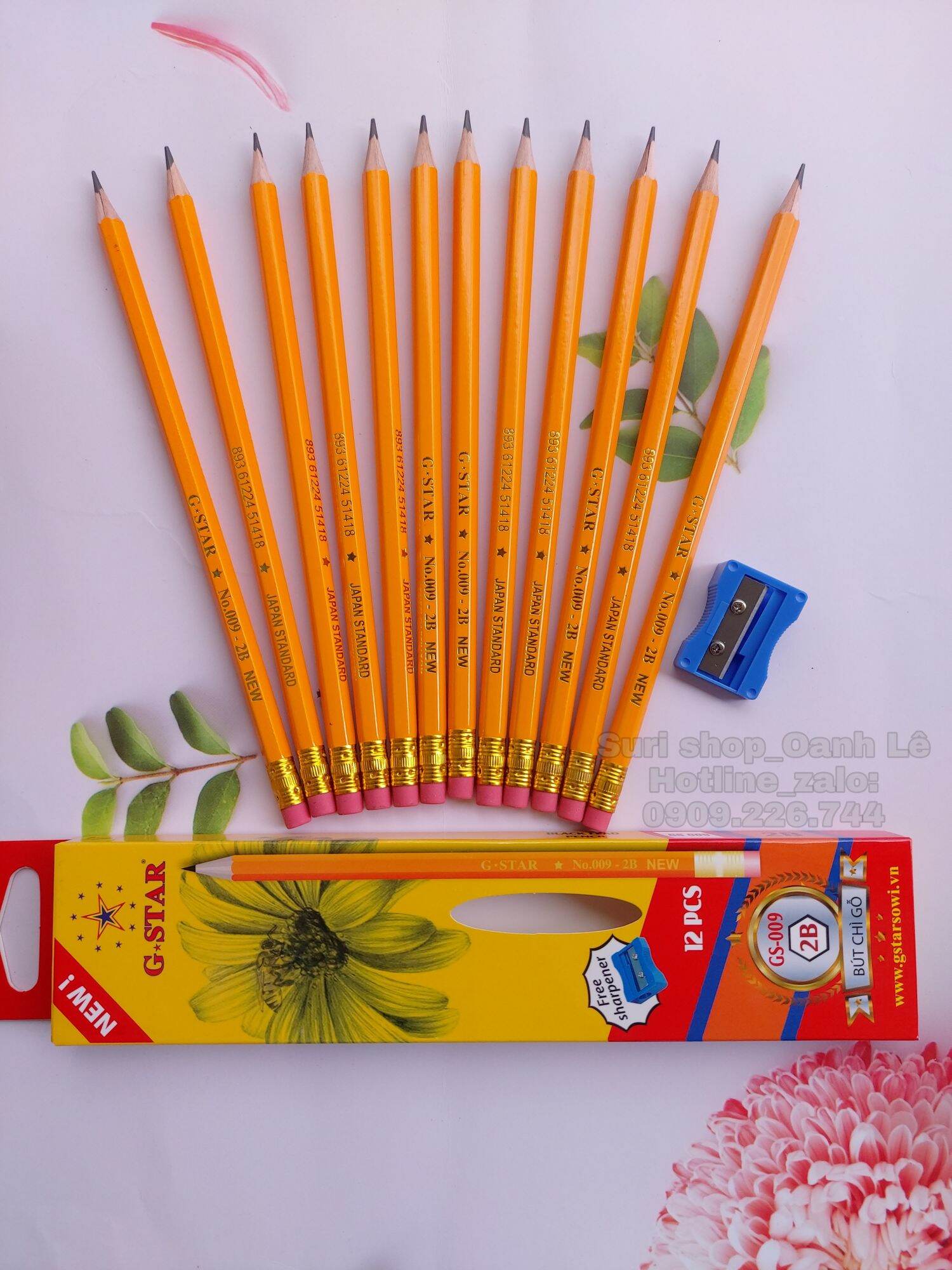 Hộp 12 cây bút chì 2B Gstar 009 ( tặng kèm 1 chuốt chì+ 1 gôm tẩy hoặc 1 thuớc kẻ )