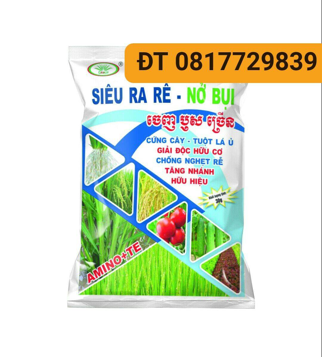 Phân bón lá siêu ra rễ nở bụi gói 30gr chuyên dùng cho lúa rau màu hoa lan hoa mai cây cảnh.