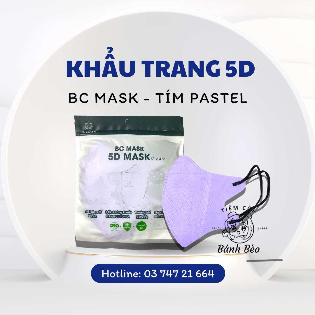 [Thùng 100 cái] Khẩu trang 5D màu tím pastel Bảo Châu BC Mask 3 lớp kháng khuẩn ôm mặt | Tiệm Của Bánh Bèo