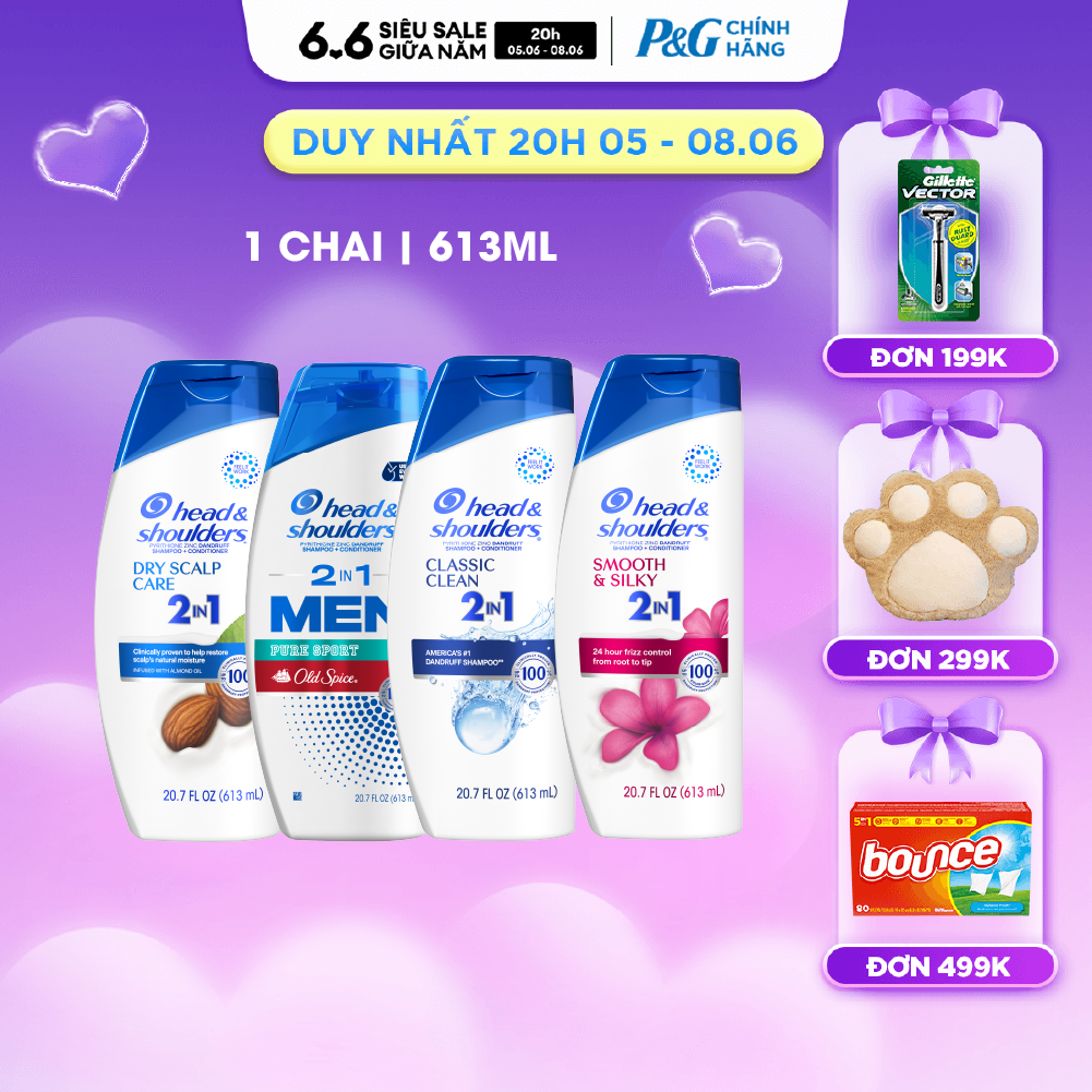 Dầu Gội Xả HEAD  SHOULDERS Nhập Khẩu Mỹ Sạch Gàu 2IN1 Hương Dry Scalp Care/ Old Spice Pure Sport/ Classic Clean/ Smooth  Silky Chai 613ML