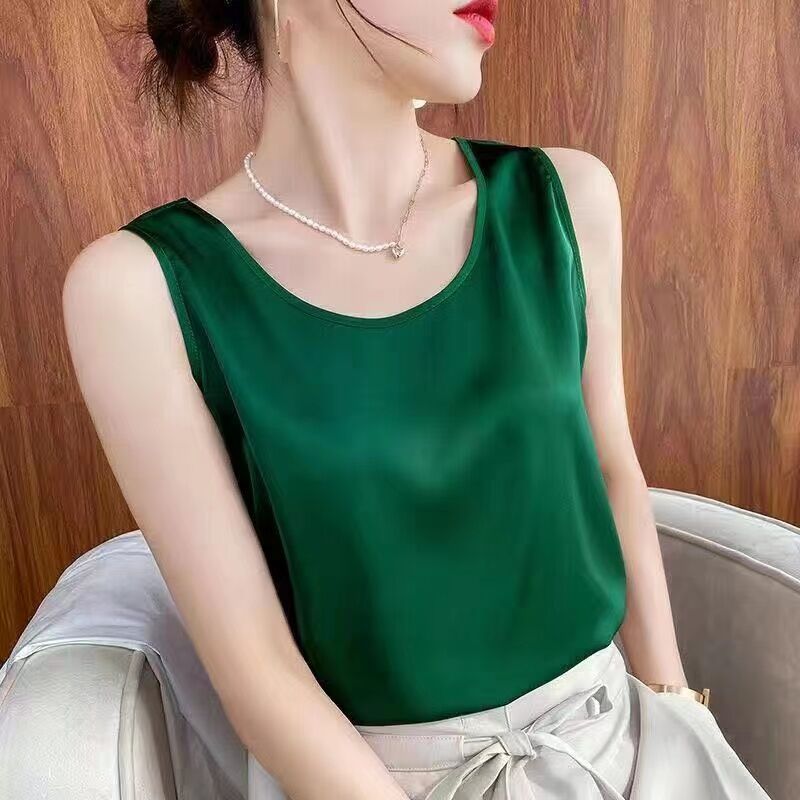 Áo Ba Lỗ Hai Dây Lụa Thật Áo MặC Ngoài Mẫu Mới Xuân Hè Cổ Tròn Vải Satin Chất Liệu Lụa Tơ Tằm Phối Trong Phối Trong Phối Trong Cho Nữ