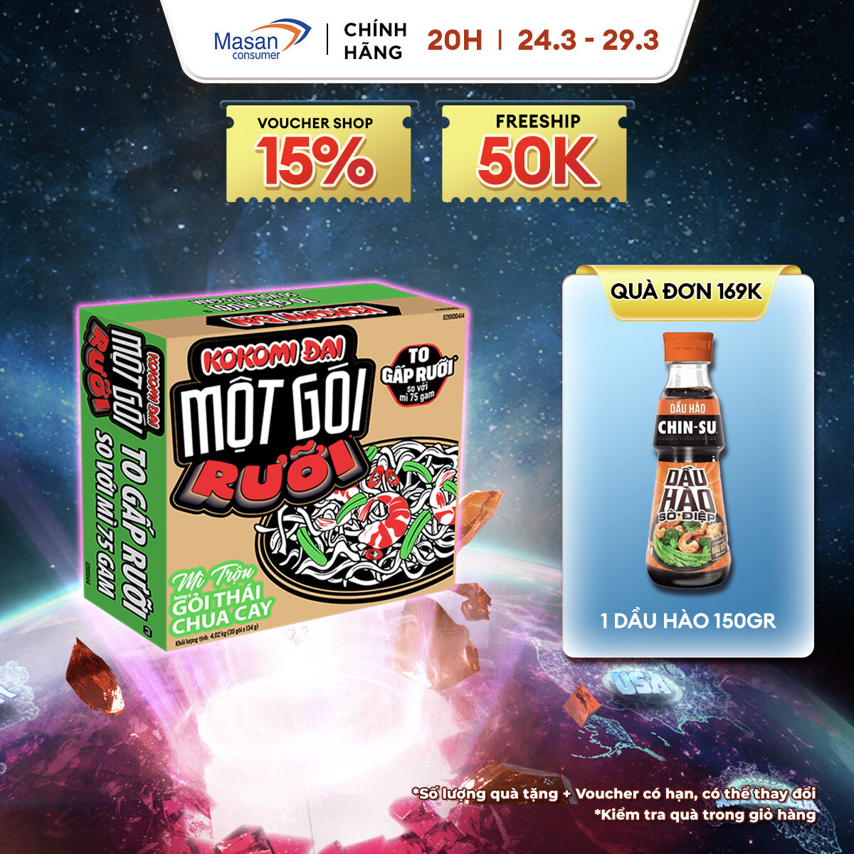 [20H 24-29.3 VC 15% CHO ĐƠN TỪ 199K] [Date 26.4.25] Mì Trộn Kokomi Đại Một Gói Rưỡi Gỏi Thái Chua Cay - Thùng 30 Gói x 134g
