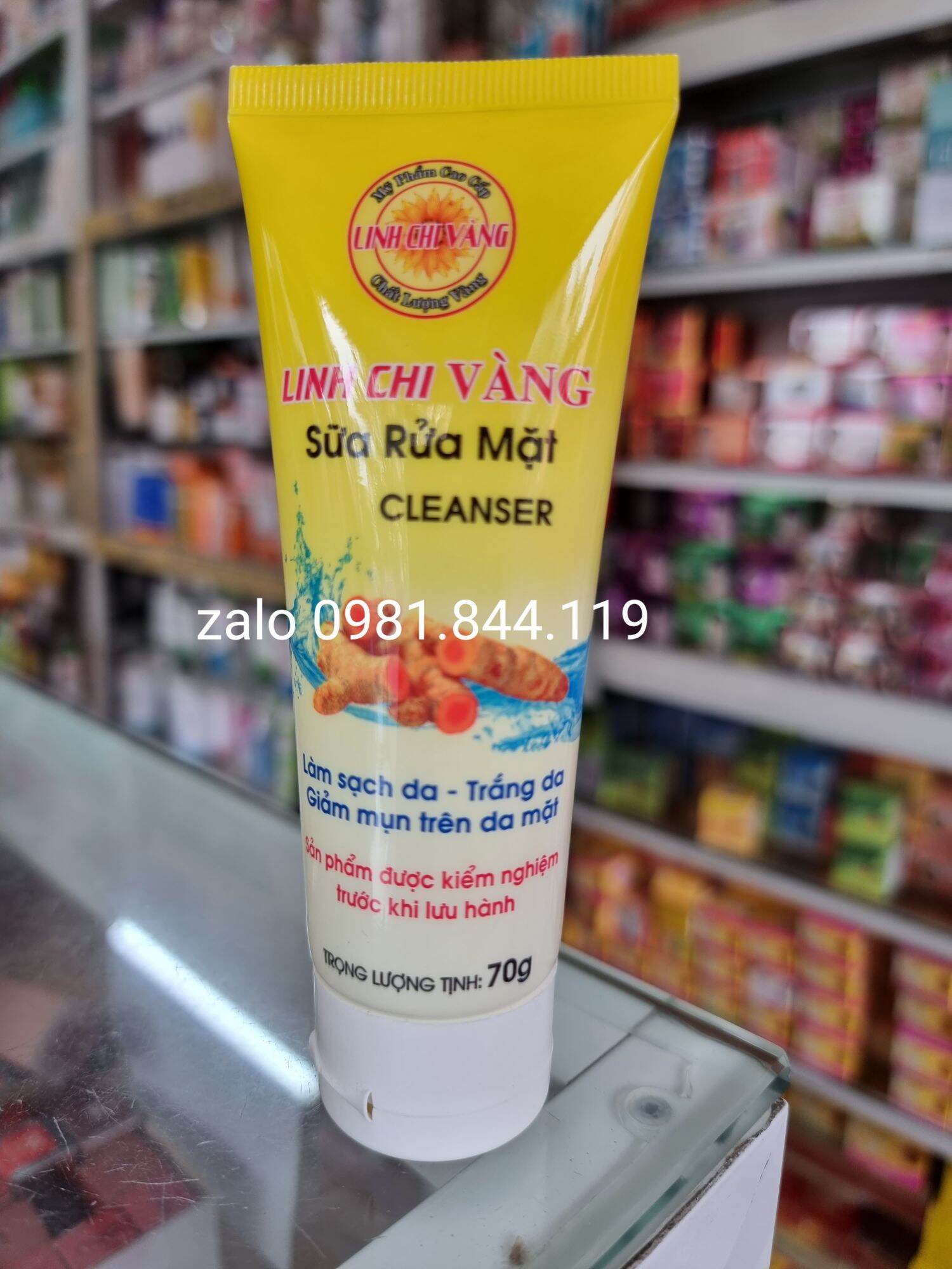 Sữa rửa mặt linh chi vàng trắng da giảm mụn 70gr chuẩn cty