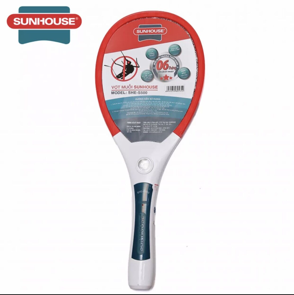 Vợt muỗi sunhouse she-s500 dây sạc tiện lợi ,1 đổi 1 lỗi trong 6 tháng