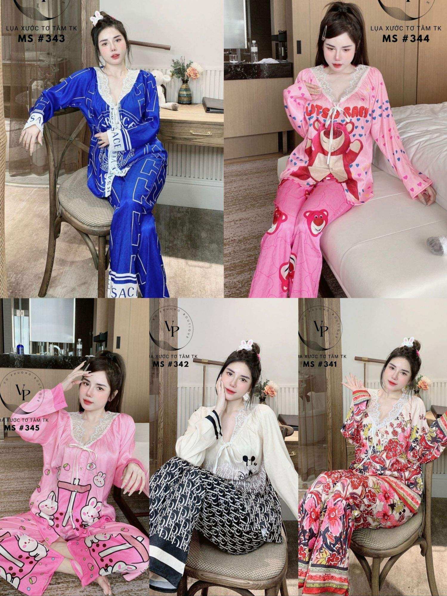 Bộ lụa xước tơ tằm thiết kế phối reng cổ siêu sang 45-65kg