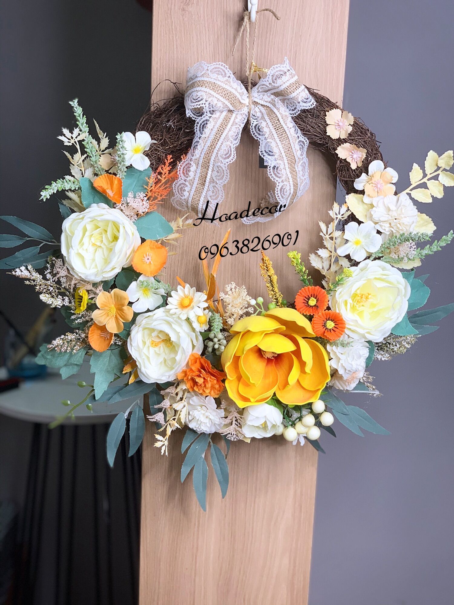 Hoa Giả Hoa Lụa -Decor Hoa Treo Tường -Treo Cửa, Trang Trí