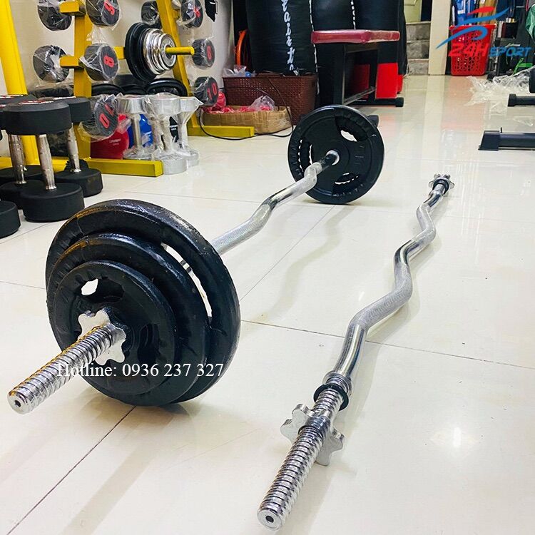 Bộ tạ tập gym 35kg ( 2 bánh tạ 10kg, 2 bánh tạ 5kg và 1 đòn cong ziczac dài 1.2m)