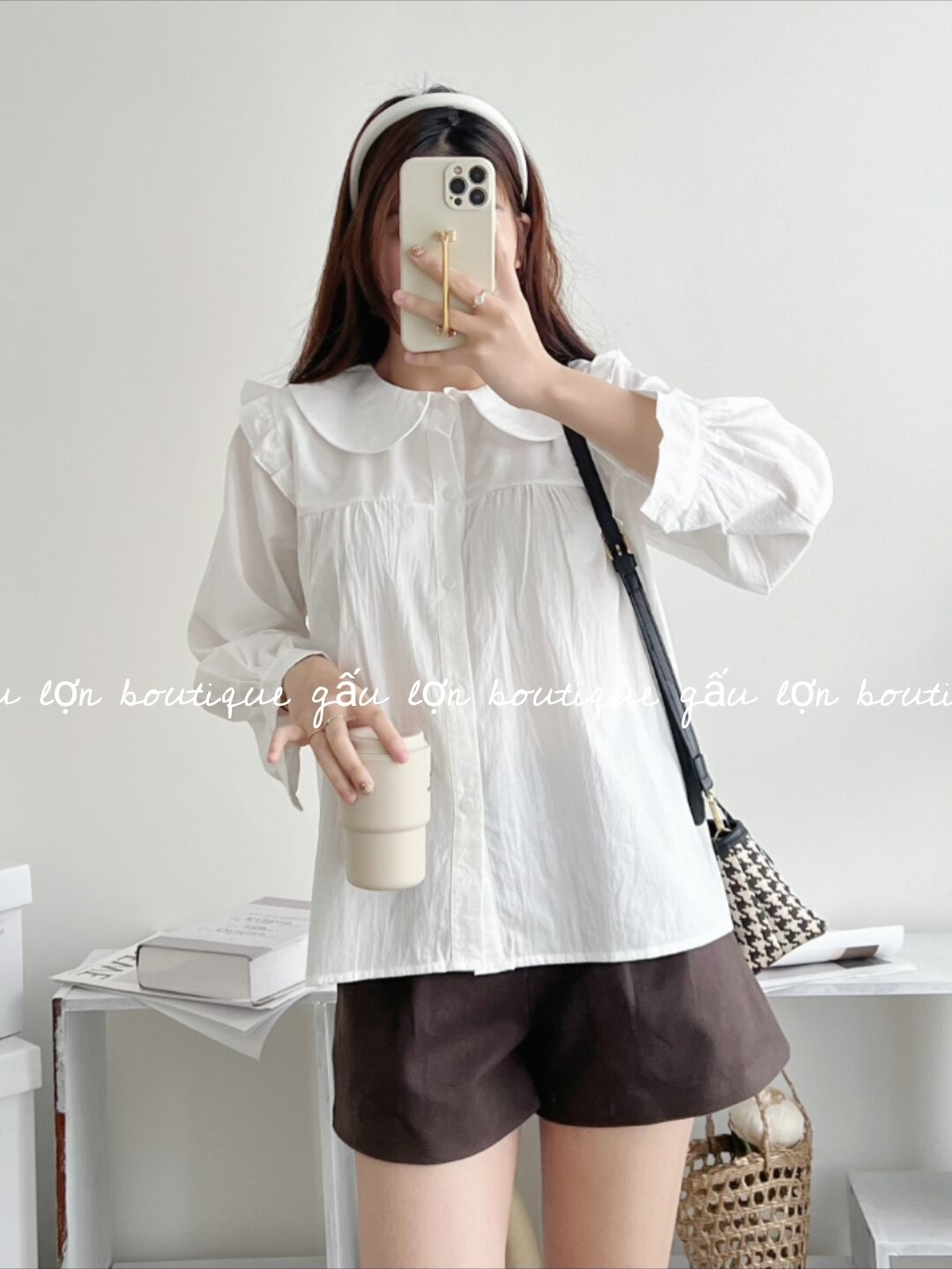 Áo sơ mi kiểu bèo vai phong cách hàn quốc