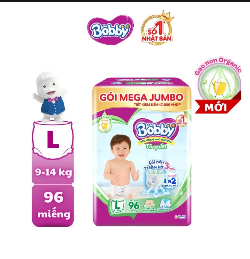 Tả quần BOBBY size L 96 miếng gói gạo non mới